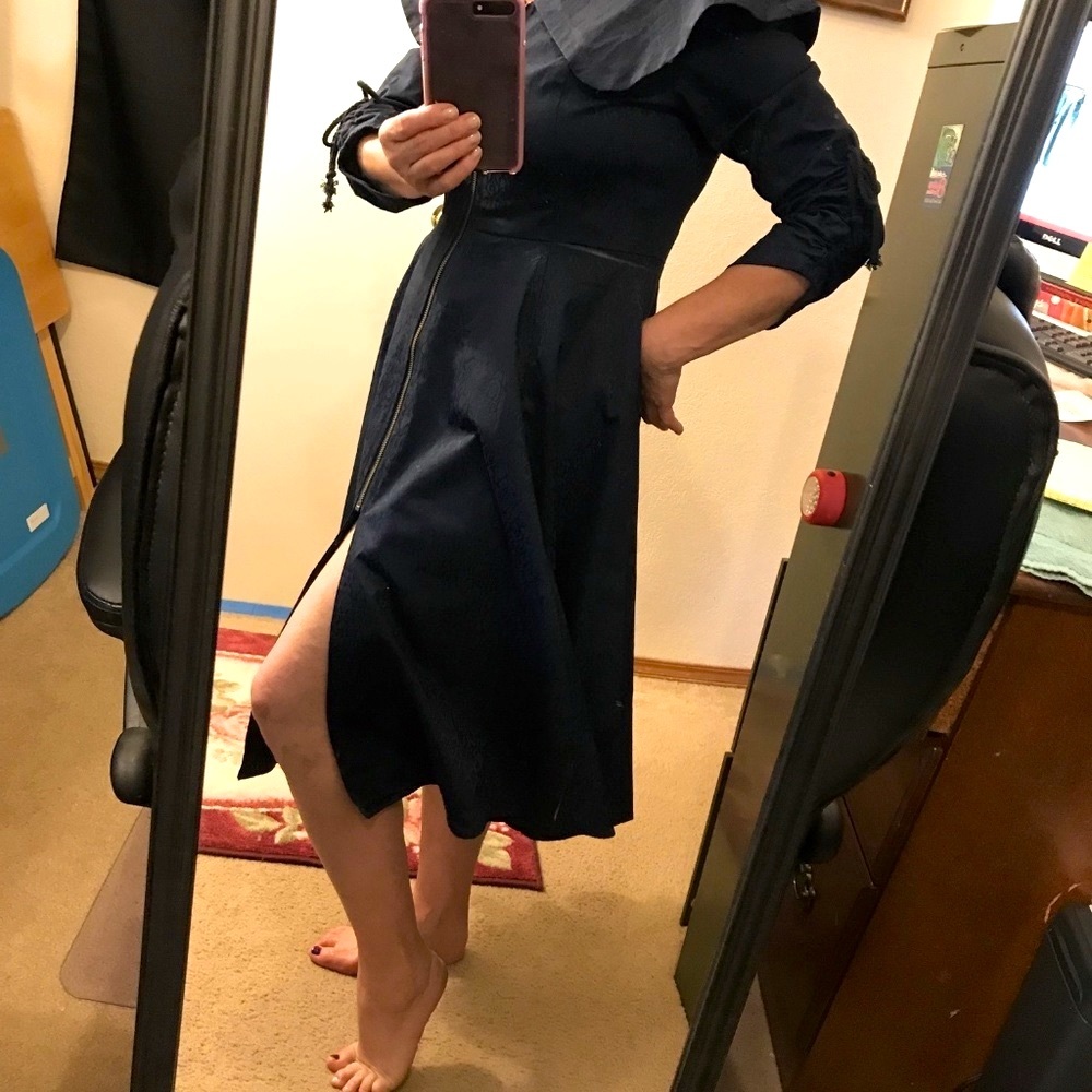 Heart & Roses front zipper blue Pea Coat.